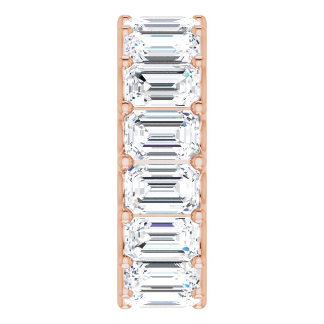 14K Gold Emerald Natural Diamond Shared U-Prong Eternity Band – 6x4 mm Stones - Rose Gold - view 4