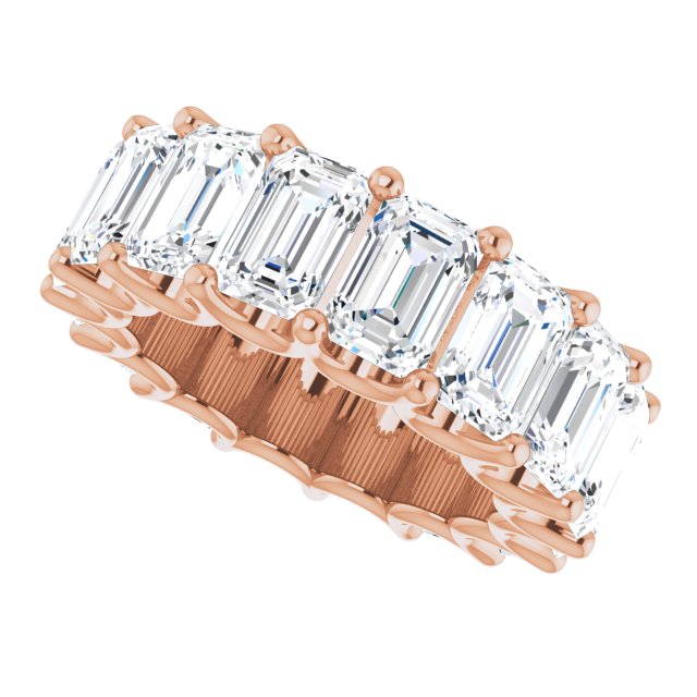 14K Gold Emerald Lab-Grown Diamond Shared U-Prong Eternity Band – 6x4 mm Stones - Rose Gold - view 5