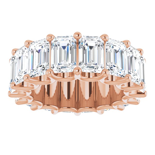 14K Gold Emerald Lab-Grown Diamond Shared U-Prong Eternity Band – 6x4 mm Stones - Rose Gold - view 3