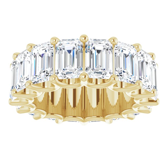 14K Gold Emerald Lab-Grown Diamond Shared U-Prong Eternity Band – 6x4 mm Stones - Yellow Gold - view 3