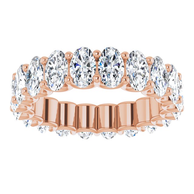 14K Gold Oval Natural Diamond Shared U-Prong Eternity Band – 5x3 mm Stones - Rose Gold - view 3