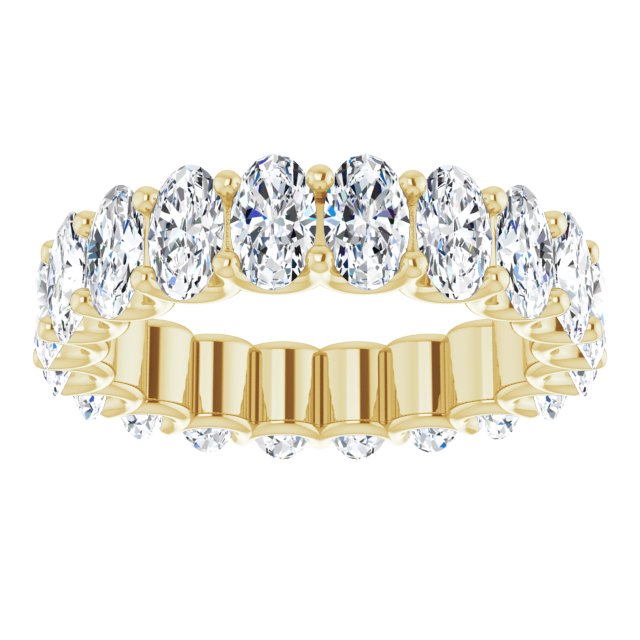 14K Gold Oval Natural Diamond Shared U-Prong Eternity Band – 5x3 mm Stones - Yellow Gold - view 3
