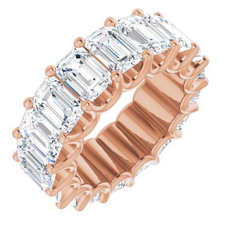 14K Gold Emerald Natural Diamond Shared U-Prong Eternity Band – 6x4 mm Stones - Rose Gold