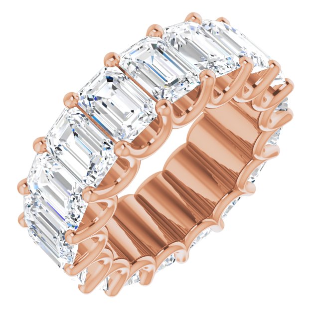 14K Gold Emerald Natural Diamond Shared U-Prong Eternity Band – 6x4 mm Stones - Rose Gold