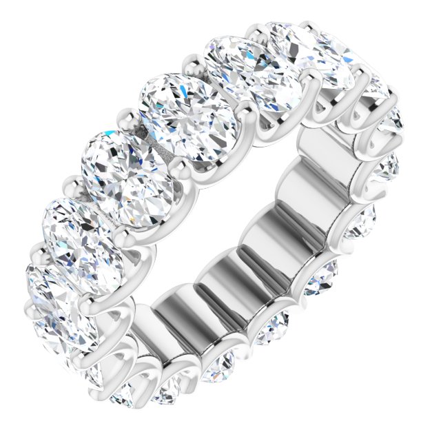 14K Gold Oval Natural Diamond Shared U-Prong Eternity Band – 6x4 mm Stones - White Gold