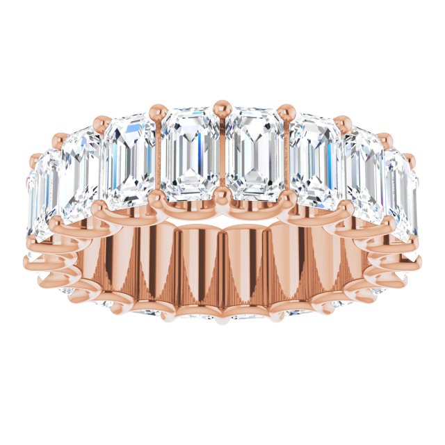 14K Gold Emerald Lab-Grown Diamond Shared U-Prong Eternity Band – 5x3 mm Stones - Rose Gold - view 3