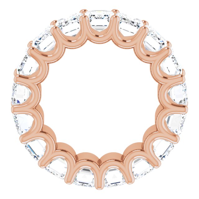 14K Gold Emerald Natural Diamond Shared U-Prong Eternity Band – 6x4 mm Stones - Rose Gold - view 2