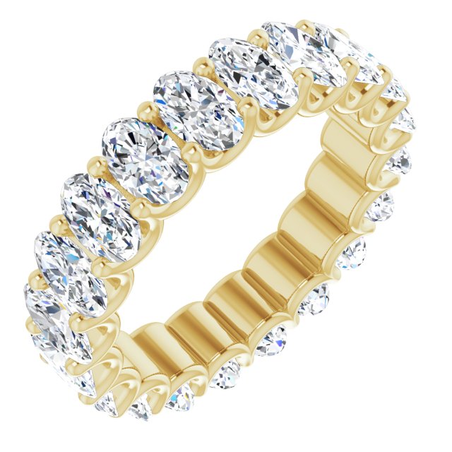 14K Gold Oval Natural Diamond Shared U-Prong Eternity Band – 5x3 mm Stones - Yellow Gold