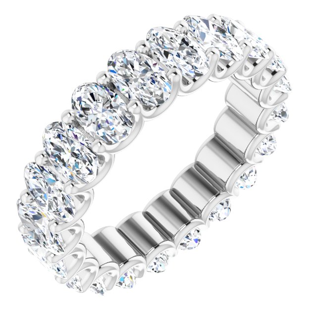 14K Gold Oval Natural Diamond Shared U-Prong Eternity Band – 5x3 mm Stones - White Gold