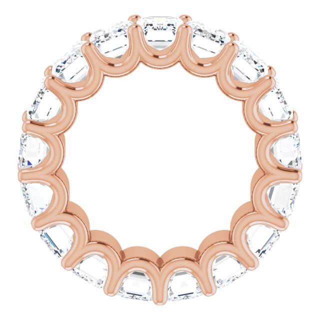 14K Gold Emerald Natural Diamond Shared U-Prong Eternity Band – 6x4 mm Stones - Rose Gold - view 2