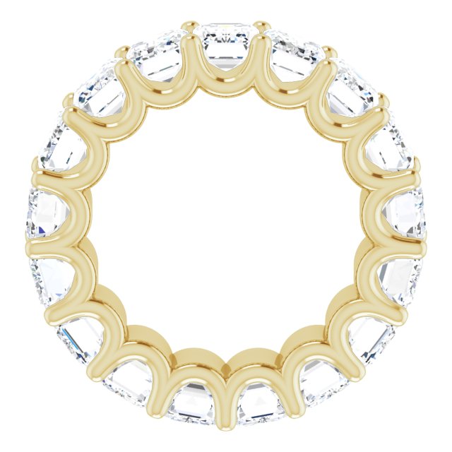 14K Gold Emerald Natural Diamond Shared U-Prong Eternity Band – 6x4 mm Stones - Yellow Gold - view 2