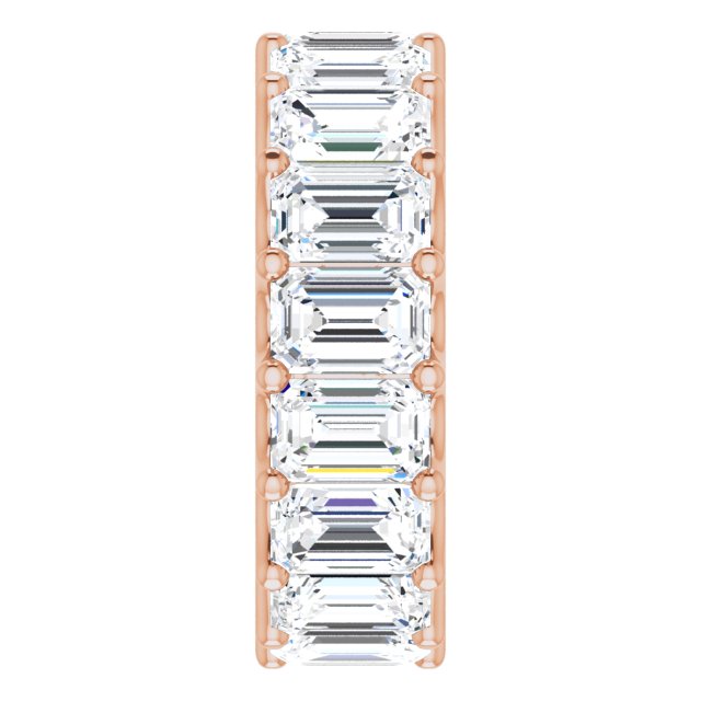 14K Gold Emerald Lab-Grown Diamond Shared U-Prong Eternity Band – 6x4 mm Stones - Rose Gold - view 4