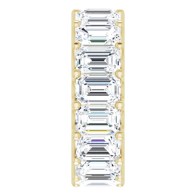 14K Gold Emerald Natural Diamond Shared U-Prong Eternity Band – 6x4 mm Stones - Yellow Gold - view 4