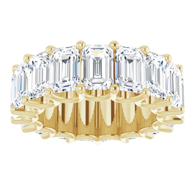 14K Gold Emerald Lab-Grown Diamond Shared U-Prong Eternity Band – 6x4 mm Stones - Yellow Gold - view 3