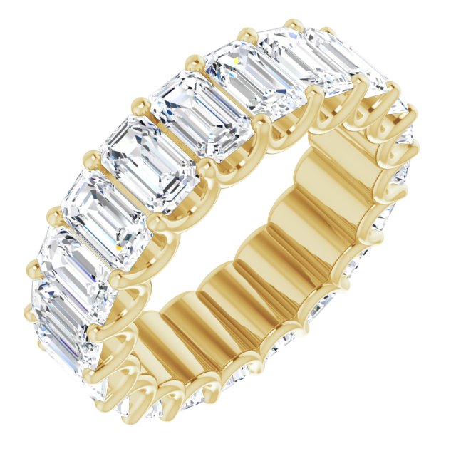 14K Gold Emerald Natural Diamond Shared U-Prong Eternity Band – 5x3 mm Stones - Yellow Gold