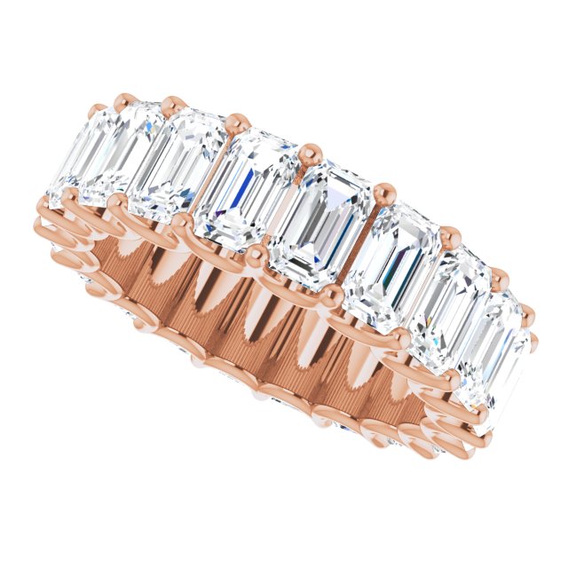 14K Gold Emerald Lab-Grown Diamond Shared U-Prong Eternity Band – 5x3 mm Stones - Rose Gold - view 5
