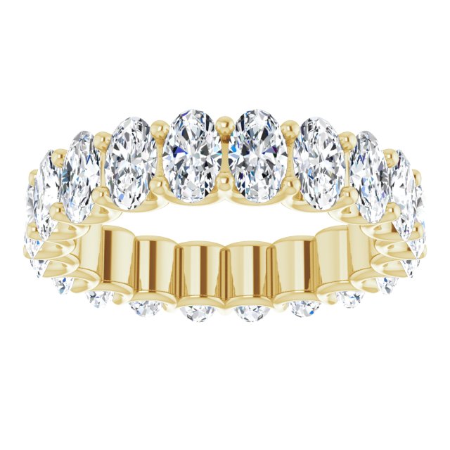 14K Gold Oval Natural Diamond Shared U-Prong Eternity Band – 5x3 mm Stones - Yellow Gold - view 3