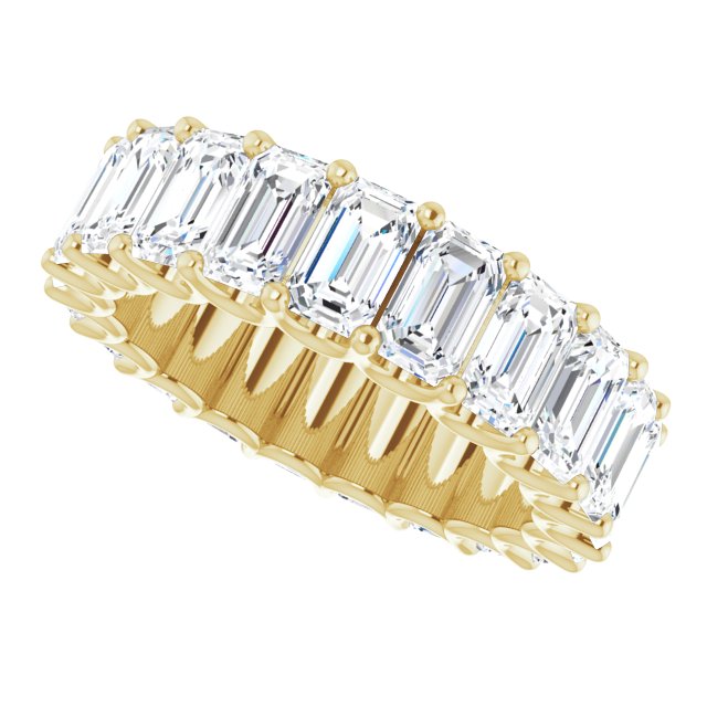 14K Gold Emerald Lab-Grown Diamond Shared U-Prong Eternity Band – 5x3 mm Stones - Yellow Gold - view 5