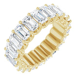 14K Gold Emerald Natural Diamond Shared U-Prong Eternity Band – 5x3 mm Stones - Yellow Gold