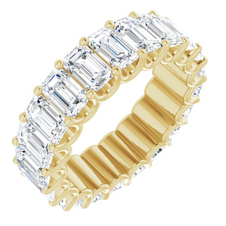 14K Gold Emerald Natural Diamond Shared U-Prong Eternity Band – 5x3 mm Stones - Yellow Gold
