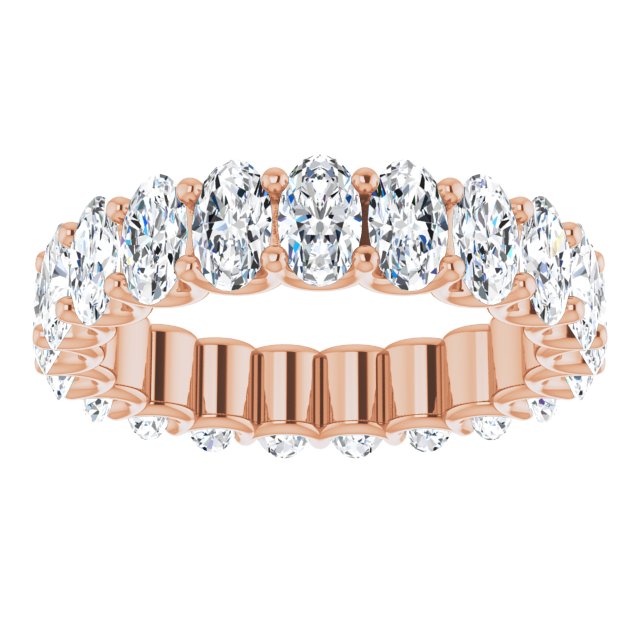 14K Gold Oval Natural Diamond Shared U-Prong Eternity Band – 5x3 mm Stones - Rose Gold - view 3