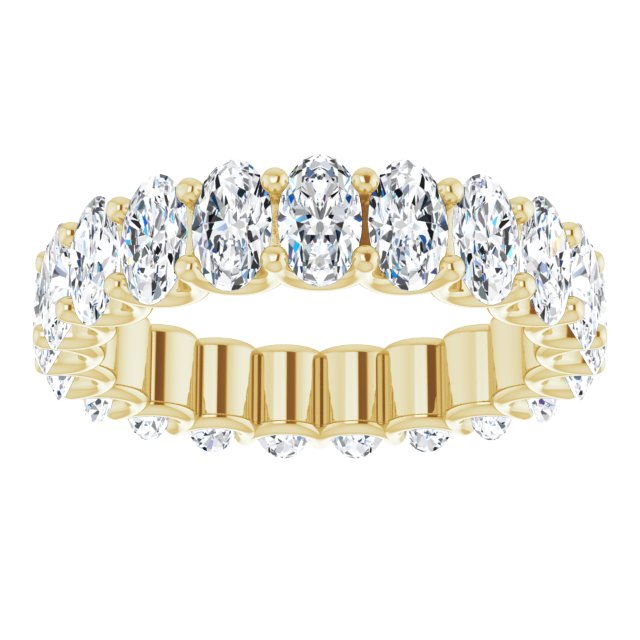 14K Gold Oval Natural Diamond Shared U-Prong Eternity Band – 5x3 mm Stones - Yellow Gold - view 3
