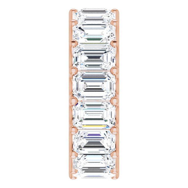 14K Gold Emerald Natural Diamond Shared U-Prong Eternity Band – 6x4 mm Stones - Rose Gold - view 4