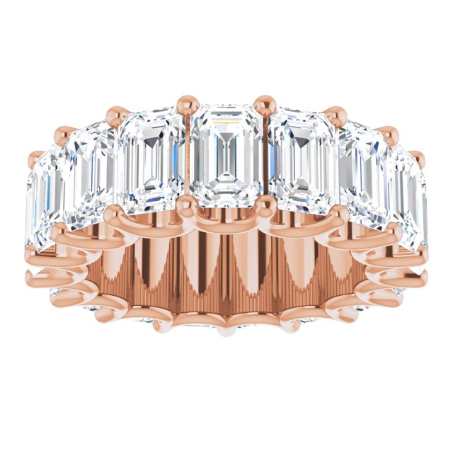 14K Gold Emerald Lab-Grown Diamond Shared U-Prong Eternity Band – 6x4 mm Stones - Rose Gold - view 3