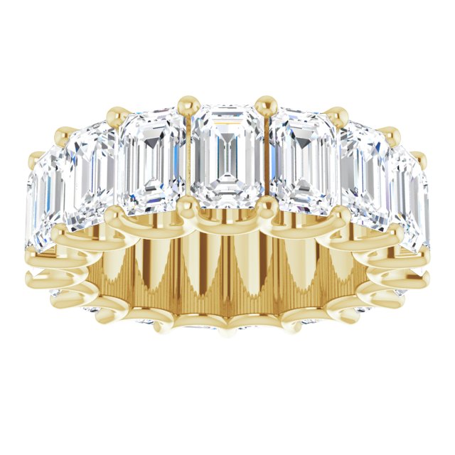 14K Gold Emerald Lab-Grown Diamond Shared U-Prong Eternity Band – 6x4 mm Stones - Yellow Gold - view 3