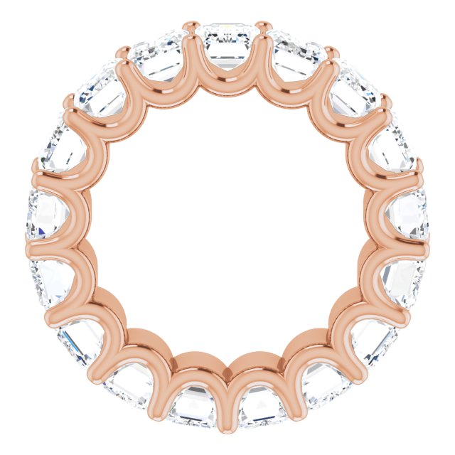 14K Gold Emerald Natural Diamond Shared U-Prong Eternity Band – 6x4 mm Stones - Rose Gold - view 2