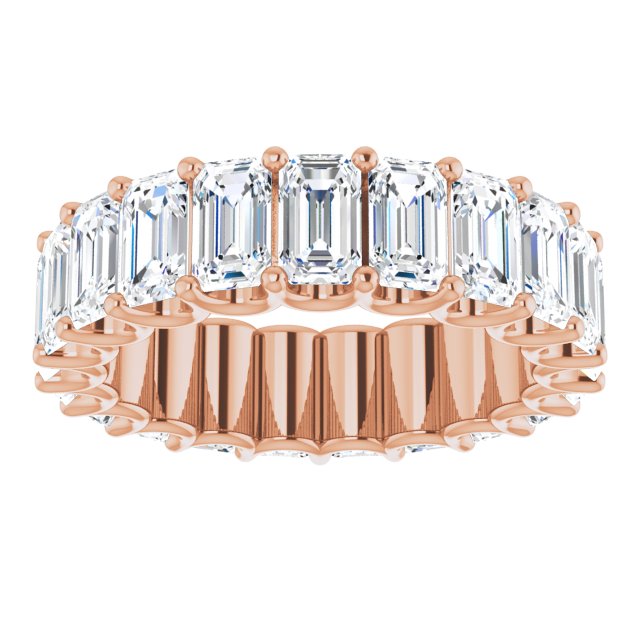14K Gold Emerald Lab-Grown Diamond Shared U-Prong Eternity Band – 5x3 mm Stones - Rose Gold - view 3