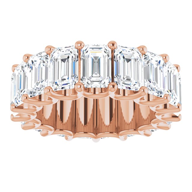 14K Gold Emerald Natural Diamond Shared U-Prong Eternity Band – 6x4 mm Stones - Rose Gold - view 3