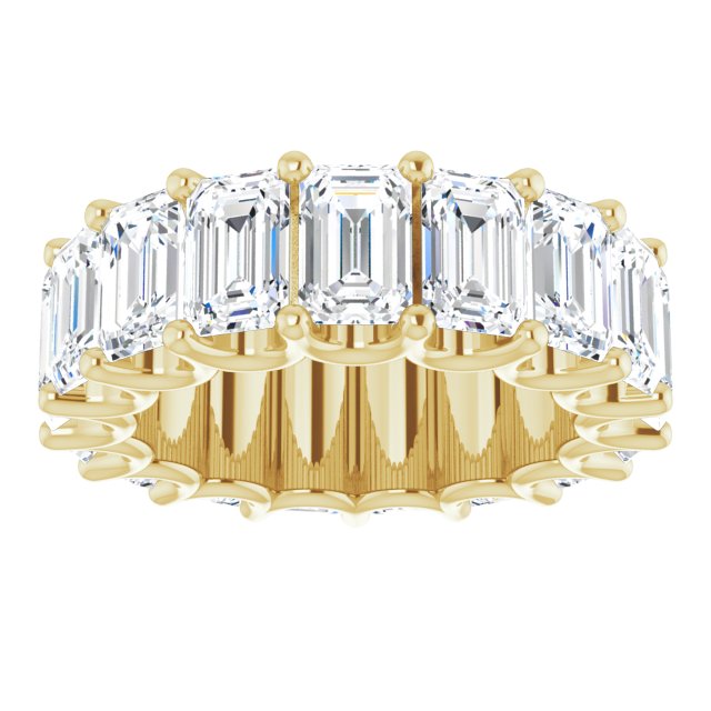 14K Gold Emerald Lab-Grown Diamond Shared U-Prong Eternity Band – 6x4 mm Stones - Yellow Gold - view 3