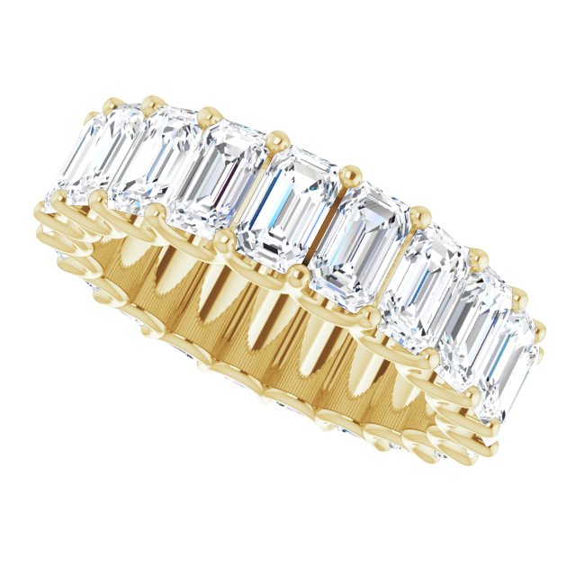 14K Gold Emerald Lab-Grown Diamond Shared U-Prong Eternity Band – 5x3 mm Stones - Yellow Gold - view 5
