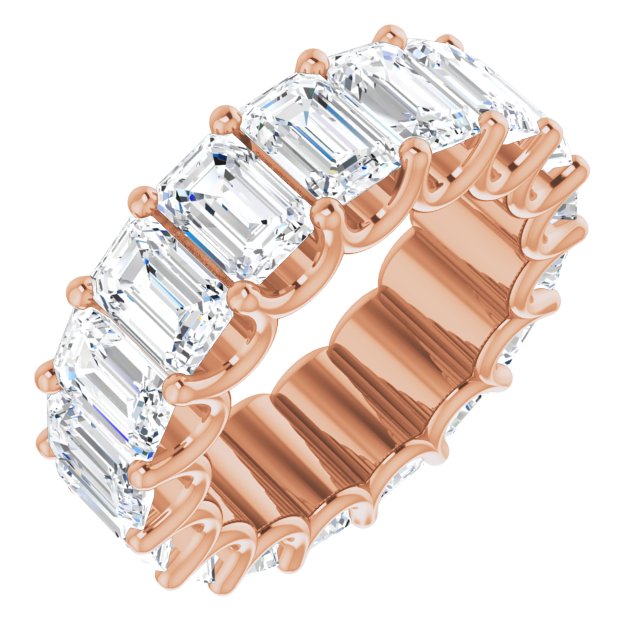 14K Gold Emerald Natural Diamond Shared U-Prong Eternity Band – 6x4 mm Stones - Rose Gold