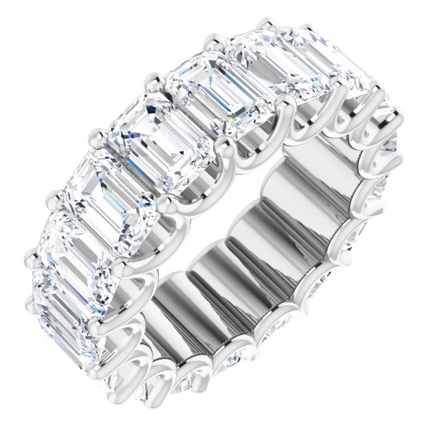 Platinum Emerald Natural Diamond Shared U-Prong Eternity Band – 6x4 mm Stones