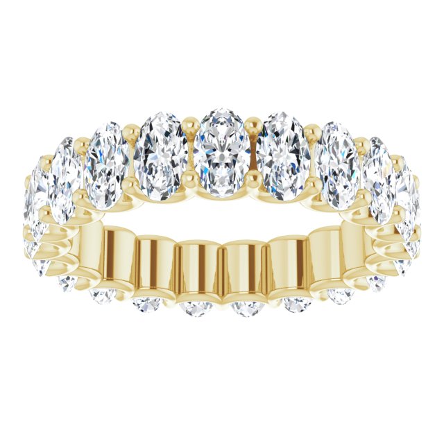 14K Gold Oval Natural Diamond Shared U-Prong Eternity Band – 5x3 mm Stones - Yellow Gold - view 3