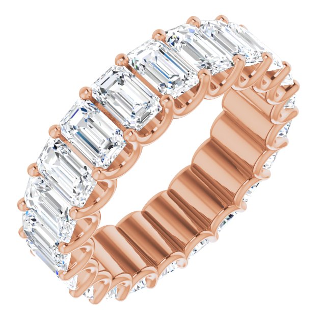 14K Gold Emerald Lab-Grown Diamond Shared U-Prong Eternity Band – 5x3 mm Stones - Rose Gold