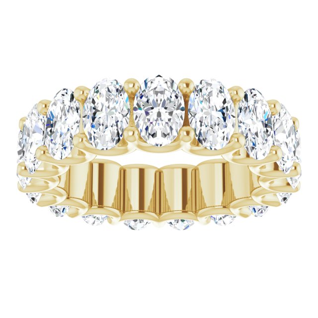 14K Gold Oval Natural Diamond Shared U-Prong Eternity Band – 6x4 mm Stones - Yellow Gold - view 3