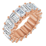 14K Gold Emerald Natural Diamond Shared U-Prong Eternity Band – 6x4 mm Stones - Rose Gold