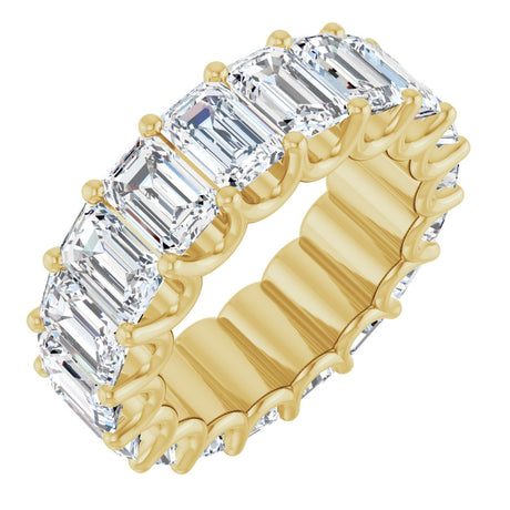 14K Gold Emerald Natural Diamond Shared U-Prong Eternity Band – 6x4 mm Stones - Yellow Gold