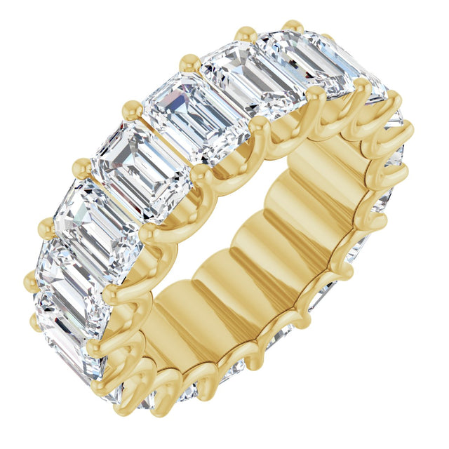 14K Gold Emerald Natural Diamond Shared U-Prong Eternity Band – 6x4 mm Stones - Yellow Gold