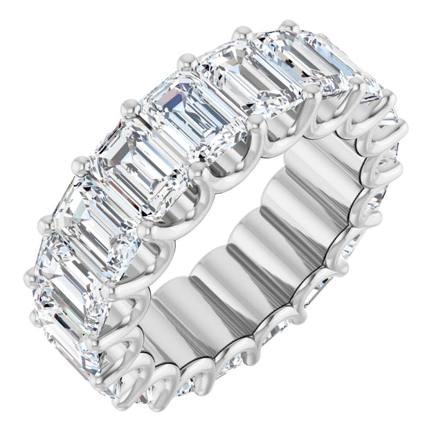14K Gold Emerald Natural Diamond Shared U-Prong Eternity Band – 6x4 mm Stones - White Gold
