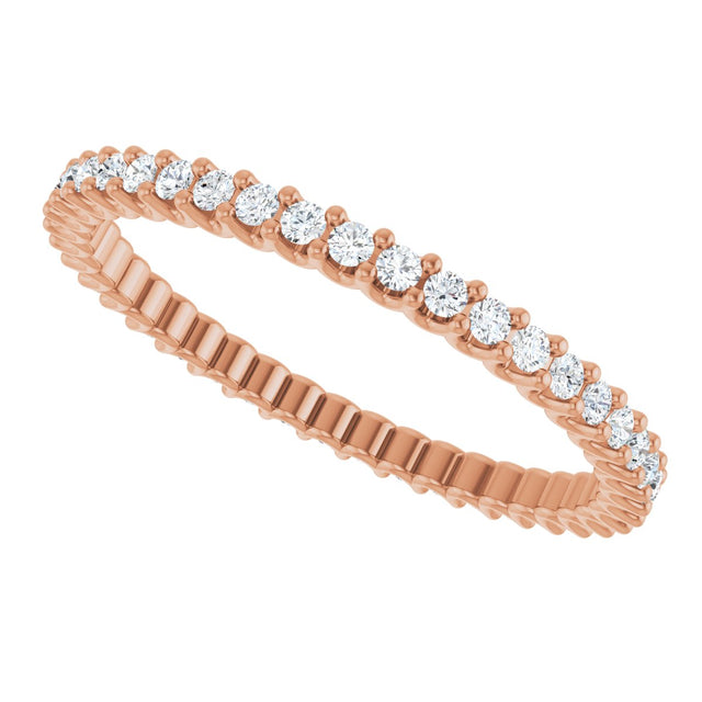 14K Gold Round Natural Diamond Shared U-Prong Eternity Band – 2.5 mm Stones - Rose Gold - view 5