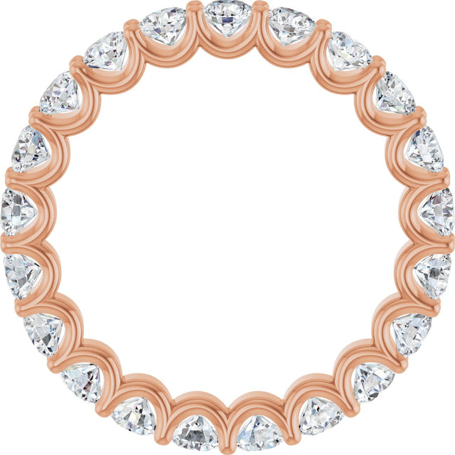 14K Gold Round Natural Diamond Shared U-Prong Eternity Band – 3 mm Stones - Rose Gold - view 2