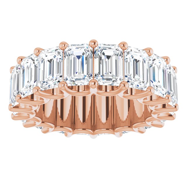 14K Gold Emerald Lab-Grown Diamond Shared U-Prong Eternity Band – 6x4 mm Stones - Rose Gold - view 3