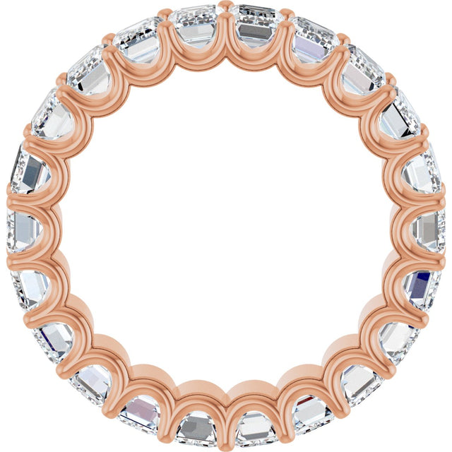 14K Gold Emerald Lab-Grown Diamond Shared U-Prong Eternity Band – 5x3 mm Stones - Rose Gold - view 2
