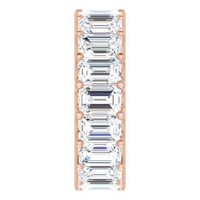 14K Gold Emerald Natural Diamond Shared U-Prong Eternity Band – 6x4 mm Stones - Rose Gold - view 4