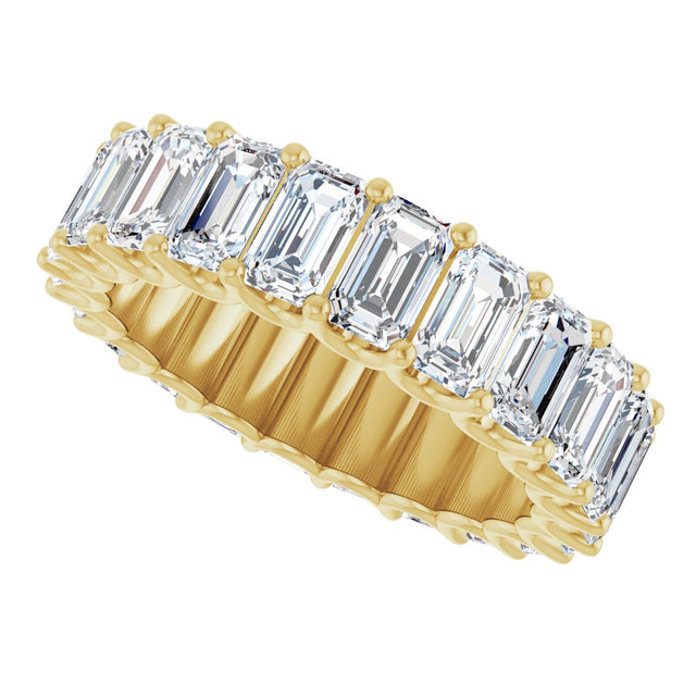 14K Gold Emerald Lab-Grown Diamond Shared U-Prong Eternity Band – 5x3 mm Stones - Yellow Gold - view 5