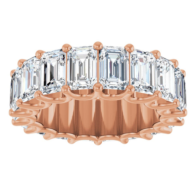 14K Gold Emerald Lab-Grown Diamond Shared U-Prong Eternity Band – 6x4 mm Stones - Rose Gold - view 3